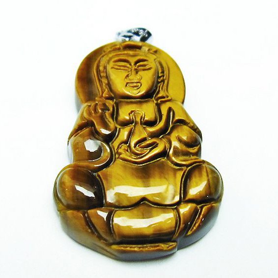 タイガーアイ※黄虎目石観音 ペンダント [T252-1441]