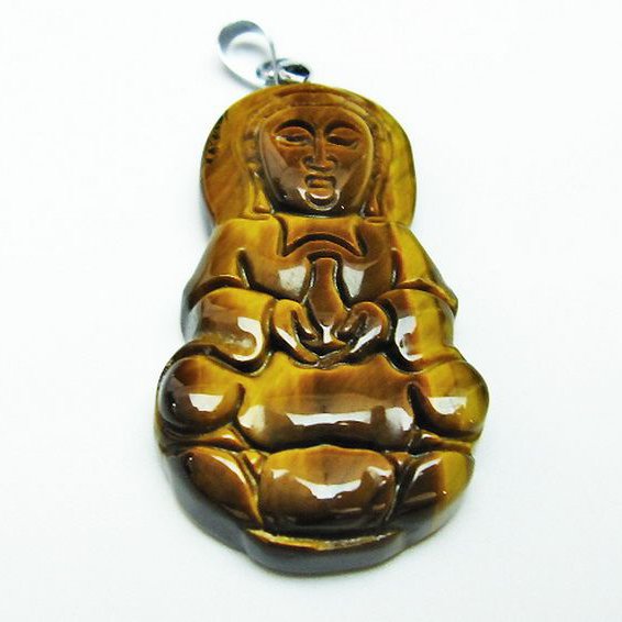 タイガーアイ※黄虎目石観音 ペンダント [T252-1510]