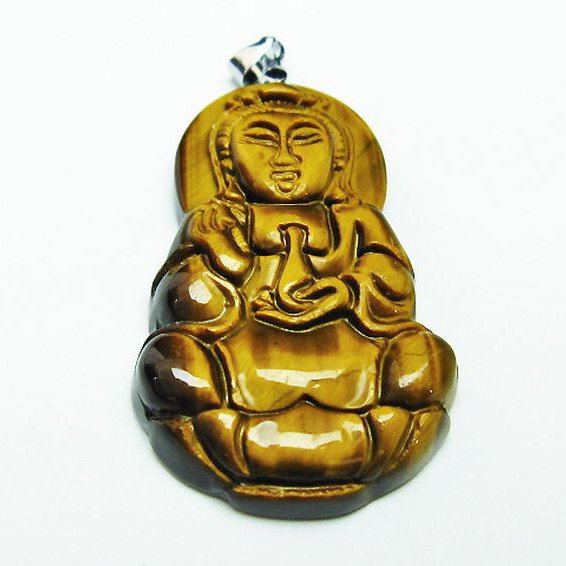 タイガーアイ※黄虎目石観音 ペンダント [T252-1530]