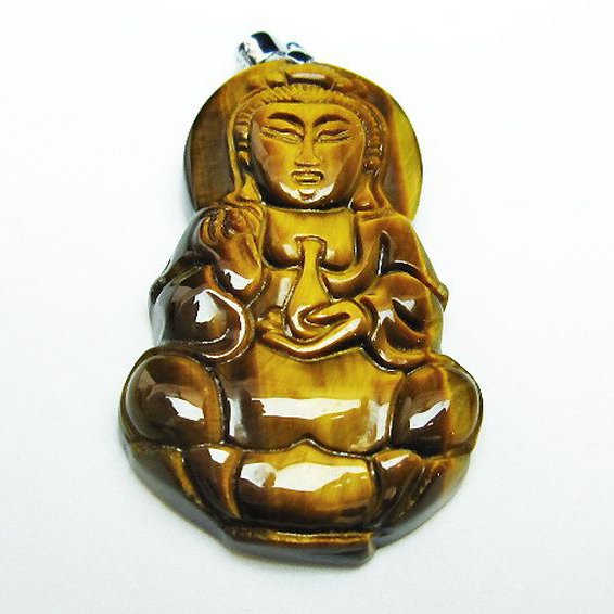 タイガーアイ※黄虎目石観音 ペンダント [T252-1539]