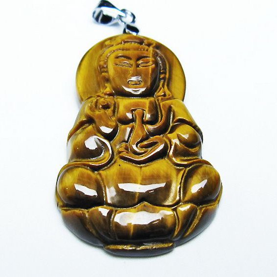 タイガーアイ※黄虎目石観音 ペンダント [T252-1550]