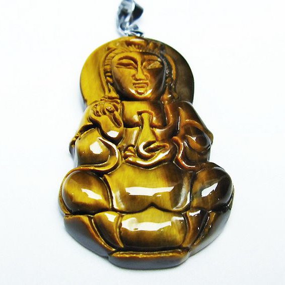タイガーアイ※黄虎目石観音 ペンダント [t252-1553]