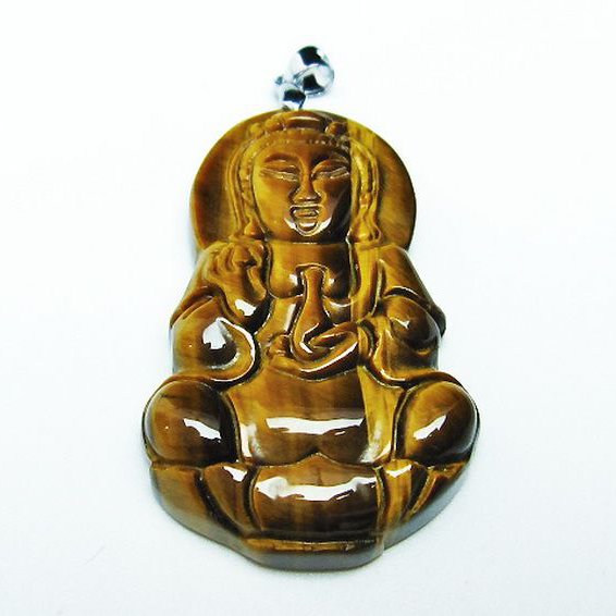 タイガーアイ※黄虎目石観音 ペンダント [T252-1576]