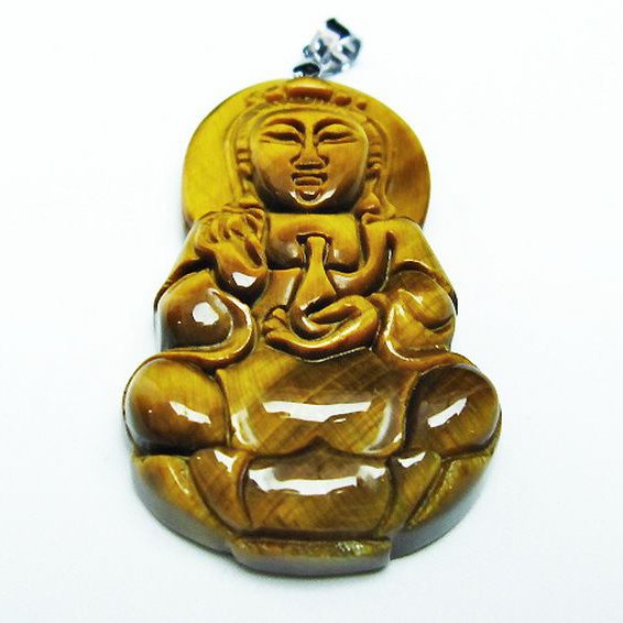 タイガーアイ※黄虎目石観音 ペンダント [T252-1582]