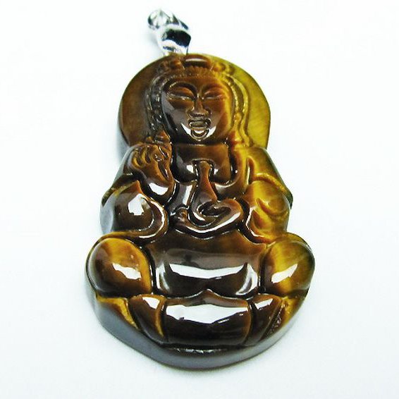 タイガーアイ※黄虎目石観音 ペンダント [T252-1584]