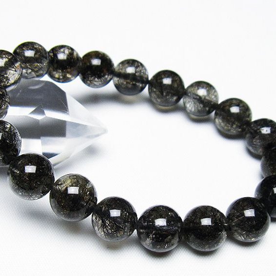 希少　ブラックルチルクォーツ　ブレスレット ブラックルチルクォーツ 高品質 ブレスレット 14.4mm 20cm