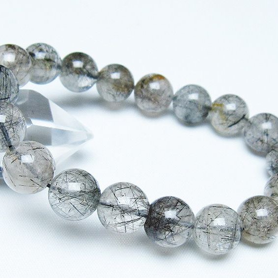 ①12.5mm　ブラックルチルクォーツ　ブレスレット 楽天市場】ブラックルチルクォーツ ブレスレット 12mm 18.5cm ブラック