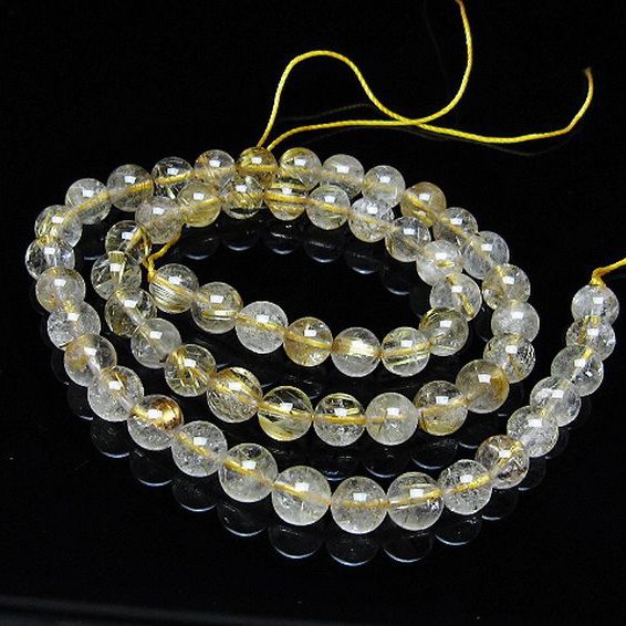 ゴールドタイチンルチル 一連 7mm ビーズ [t320-3712]