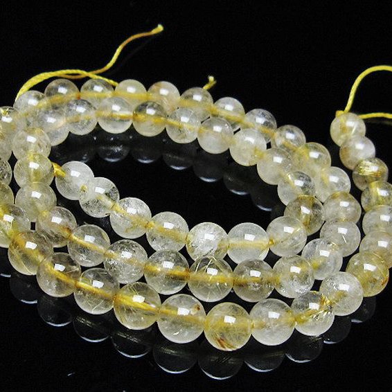 ゴールドタイチンルチル 一連 7mm ビーズ [t320-3713]