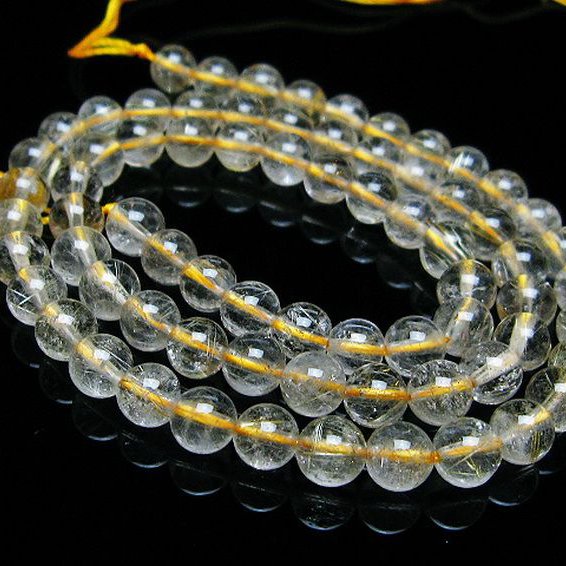 ゴールドタイチンルチル 一連 6mm ビーズ [t320-3796]