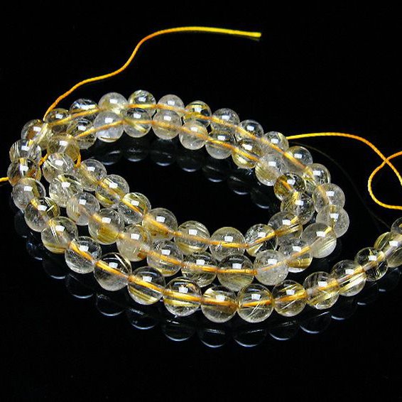 ゴールドタイチンルチル 一連 7mm ビーズ [t320-3859]