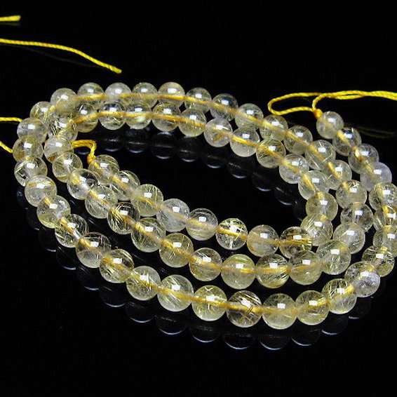 ゴールドタイチンルチル 一連 6mm ビーズ [t320-3875]