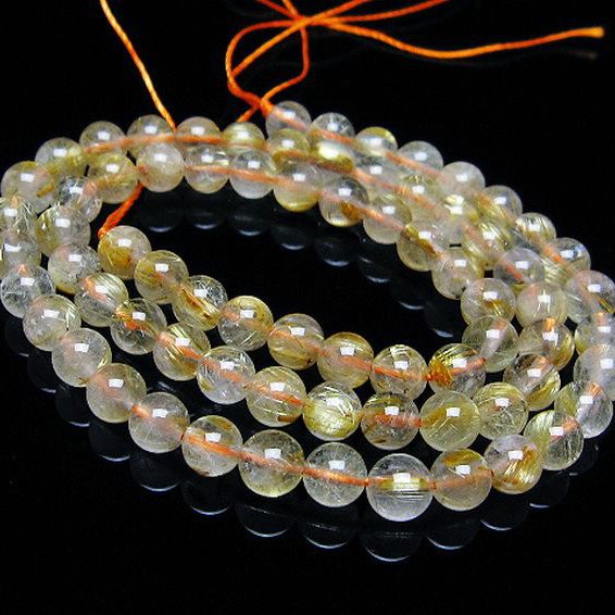 ゴールドタイチンルチル 一連 6mm ビーズ [t320-3880]