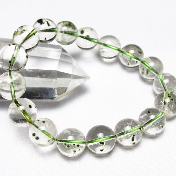 緑針入り 水晶 丸玉 ブレスレッ 12mm [T33-8136]