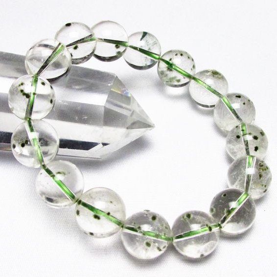 緑針入り 水晶 丸玉 ブレスレッ 13mm [T33-8140]