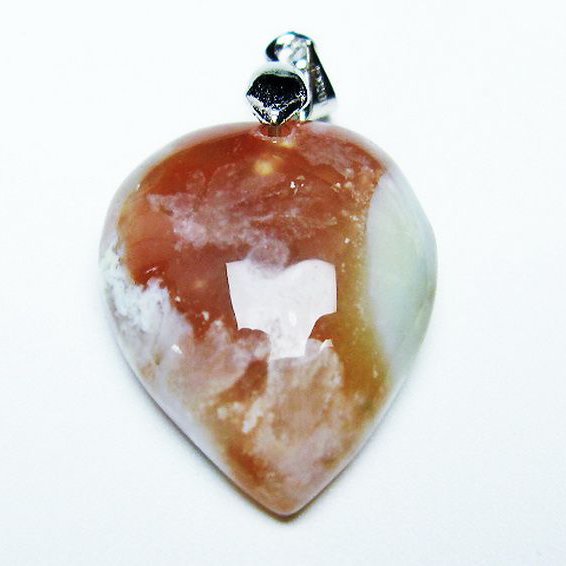 桜メノウ チェリーブロッサムアゲート ハート ペンダント [T335-2428]