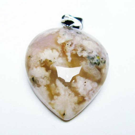 桜メノウ チェリーブロッサムアゲート ハート ペンダント [T335-2507]