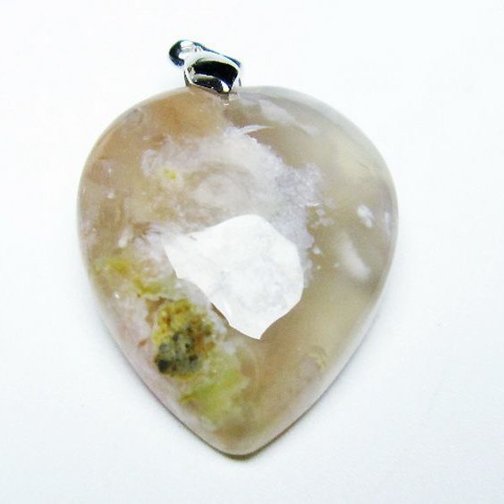 桜メノウ チェリーブロッサムアゲート ハート  ペンダント [T335-2534]