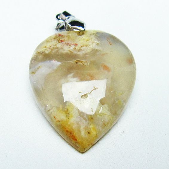 桜メノウ チェリーブロッサムアゲート ハート  ペンダント [T335-2635]
