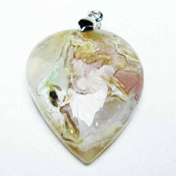 桜メノウ チェリーブロッサムアゲート ハート  ペンダント [T335-2644]