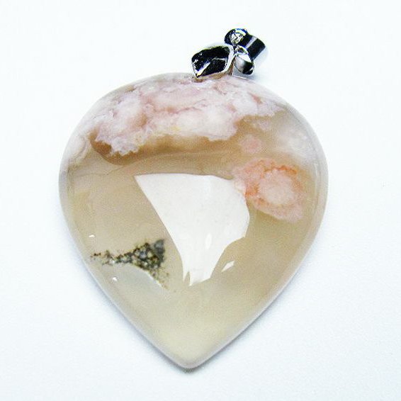 桜メノウ チェリーブロッサムアゲート ハート ペンダント [T335-2811]