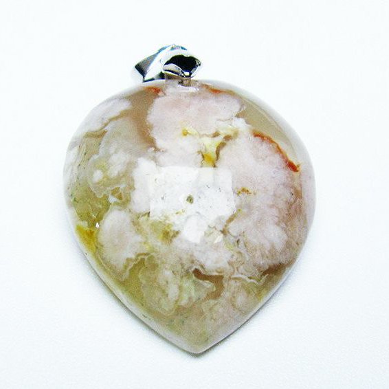 桜メノウ チェリーブロッサムアゲート ハート ペンダント [T335-2838]