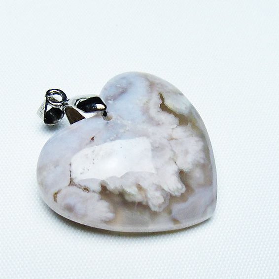 桜メノウ チェリーブロッサムアゲート ハート ペンダント [T335-3199]