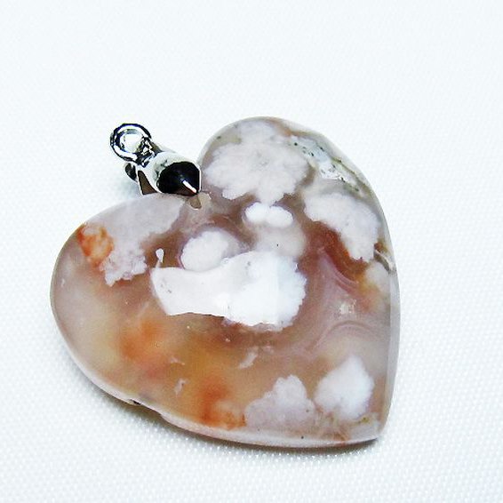 桜メノウ チェリーブロッサムアゲート ハート ペンダント [T335-3210]