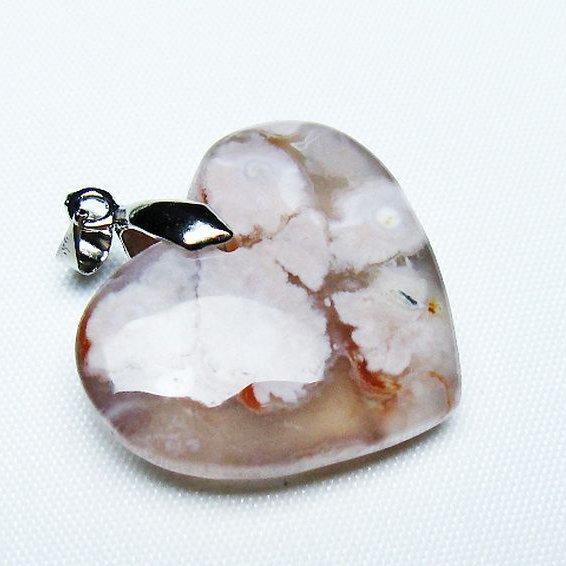 桜メノウ チェリーブロッサムアゲート ハート ペンダント [T335-3214]
