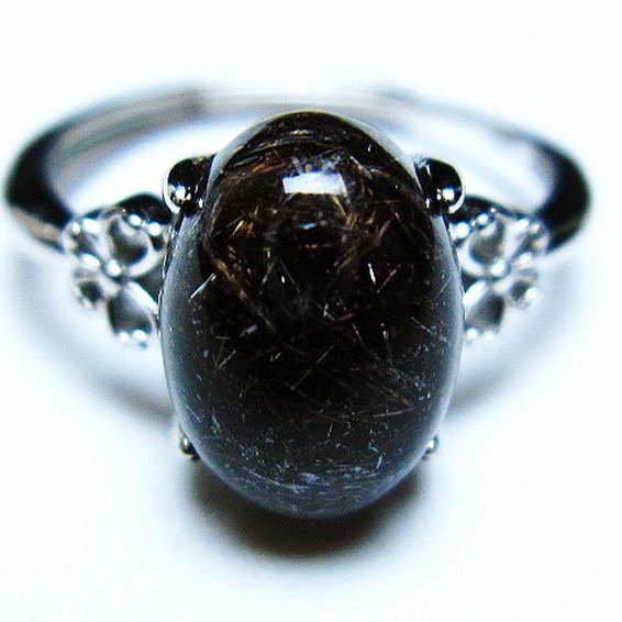 ブラックルチルクォーツ 指輪 (14号)[t343-1056]