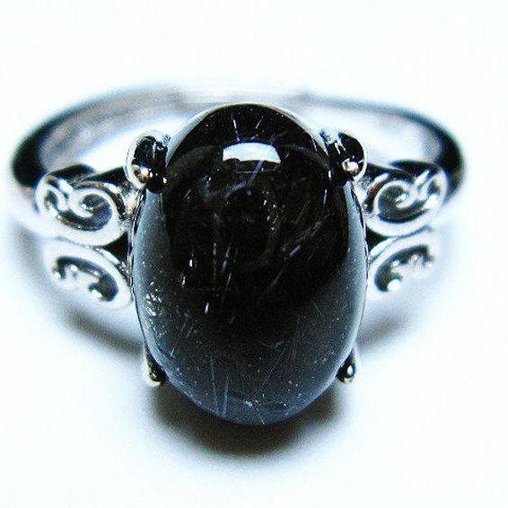 ブラックルチルクォーツ 指輪 (13号)[T343-1071]