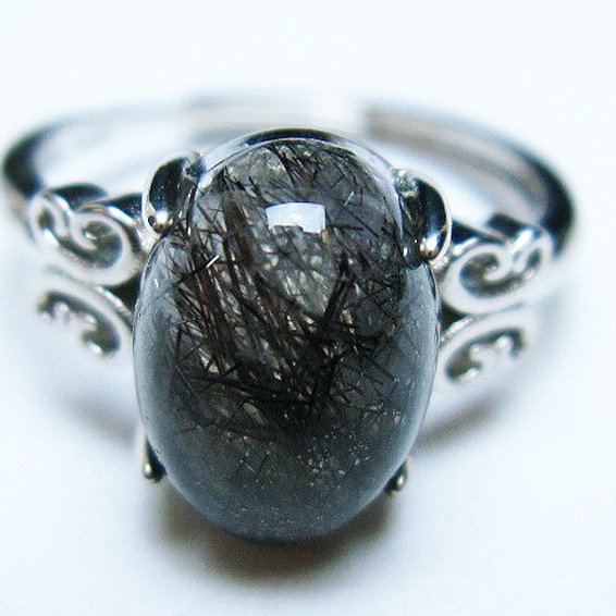 ブラックルチルクォーツ 指輪 (12号)[T343-1149]