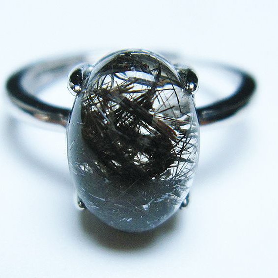 ブラックルチルクォーツ 指輪 (14号)[T343-1257]