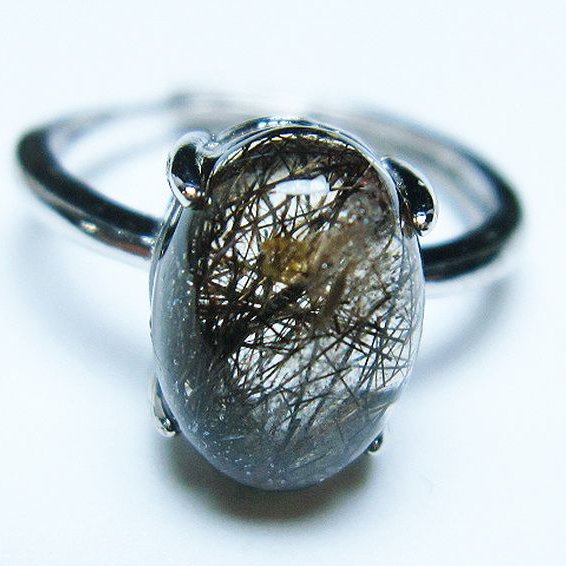 ブラックルチルクォーツ 指輪 (13号)[T343-1263]