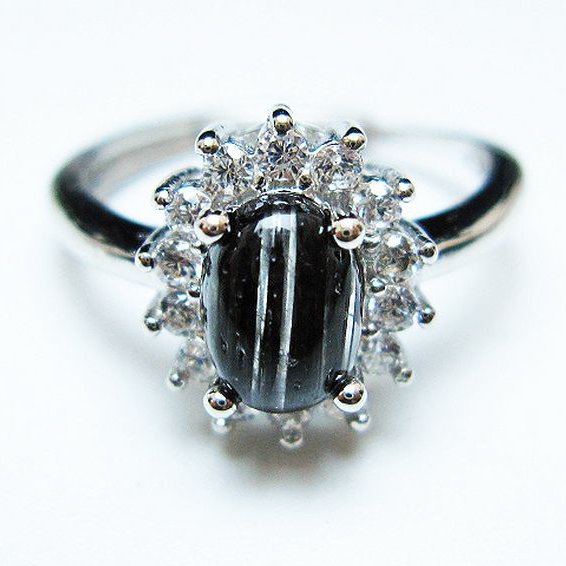 ブラックルチルクォーツ 指輪 (14号)[T343-1276]