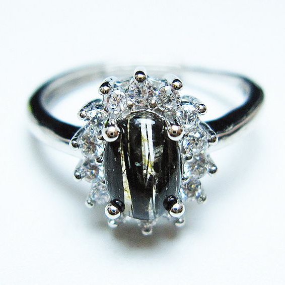 ブラックルチルクォーツ 指輪 (15号)[t343-1298]