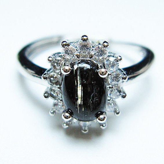 ブラックルチルクォーツ 指輪 (14号)[T343-1307]