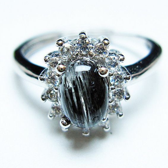 ブラックルチルクォーツ 指輪 (15号)[T343-1317]