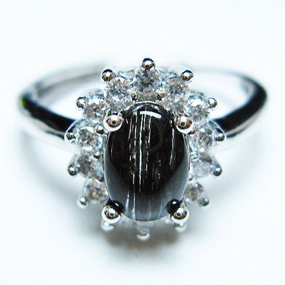 ブラックルチルクォーツ 指輪 (14号)[T343-1325]