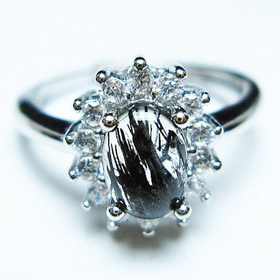 ブラックルチルクォーツ 指輪 (14号)[T343-1338]