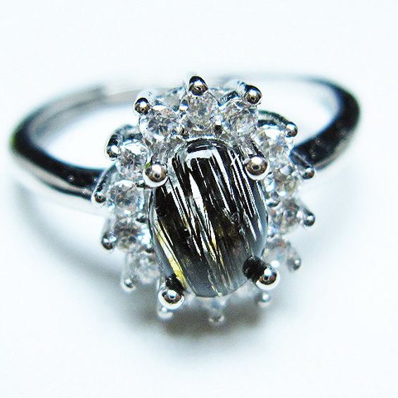 ブラックルチルクォーツ 指輪 (14号)[T343-1345]