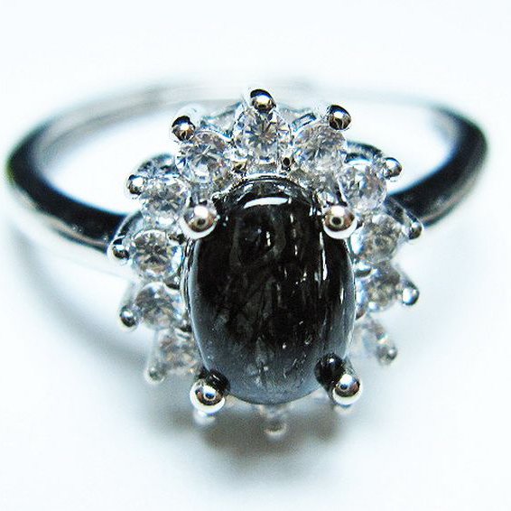 ブラックルチルクォーツ 指輪 (15号)[T343-1349]