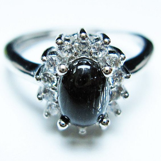 ブラックルチルクォーツ 指輪 (14号)[T343-1350]