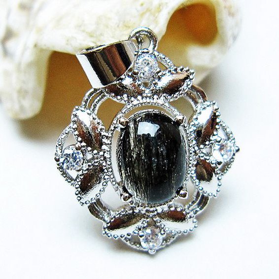 ブラックルチルクォーツ ペンダント [T343-1433]