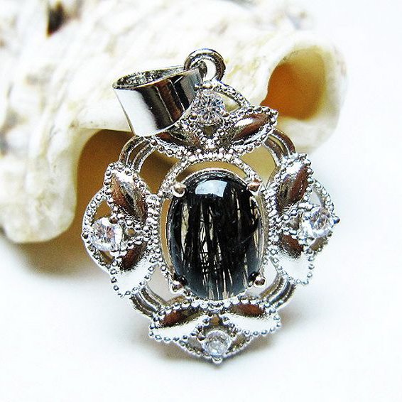 ブラックルチルクォーツ ペンダント [T343-1436]