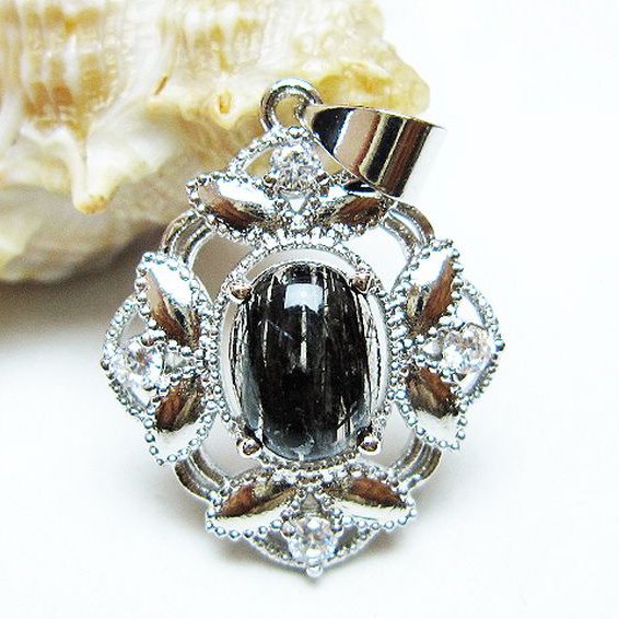 ブラックルチルクォーツ ペンダント [T343-1442]