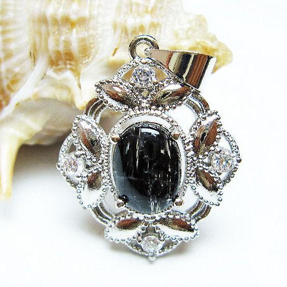 ブラックルチルクォーツ ペンダント [T343-1443]