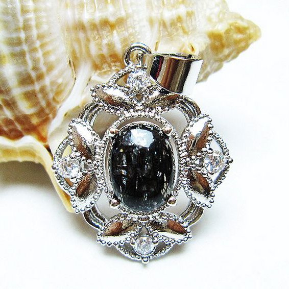 ブラックルチルクォーツ ペンダント [T343-1444]