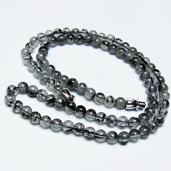 ルチルクォーツ☆ ブラックルチルクォーツ ネックレス 5mm [t354-5895]