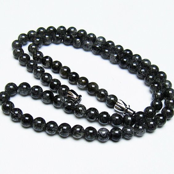ブラックルチルクォーツ ネックレス 5mm [T354-5921]